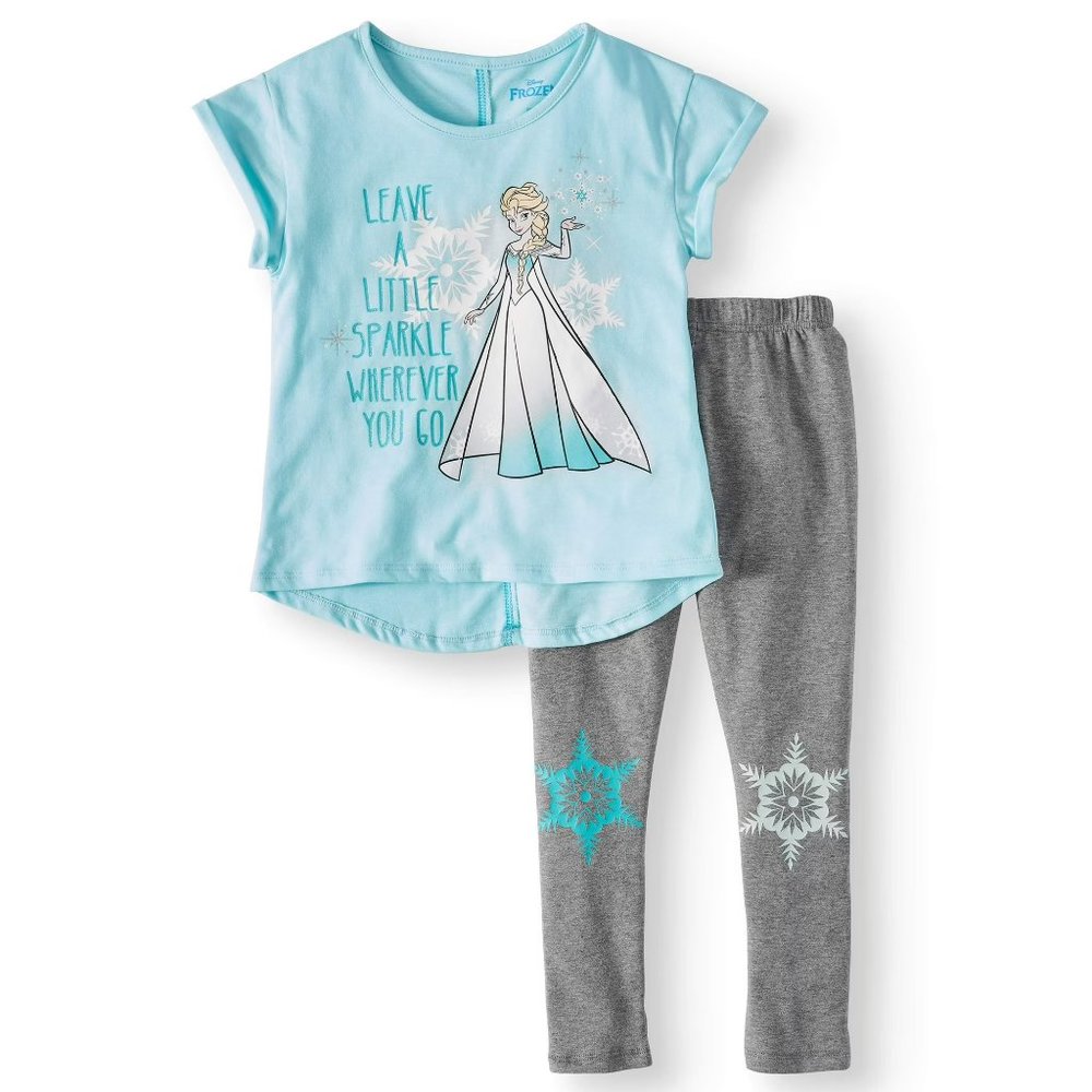 Frozen Girls 2-Piece Legging Set Size 6X Blue Shirt Grey Leggings Snowflakes